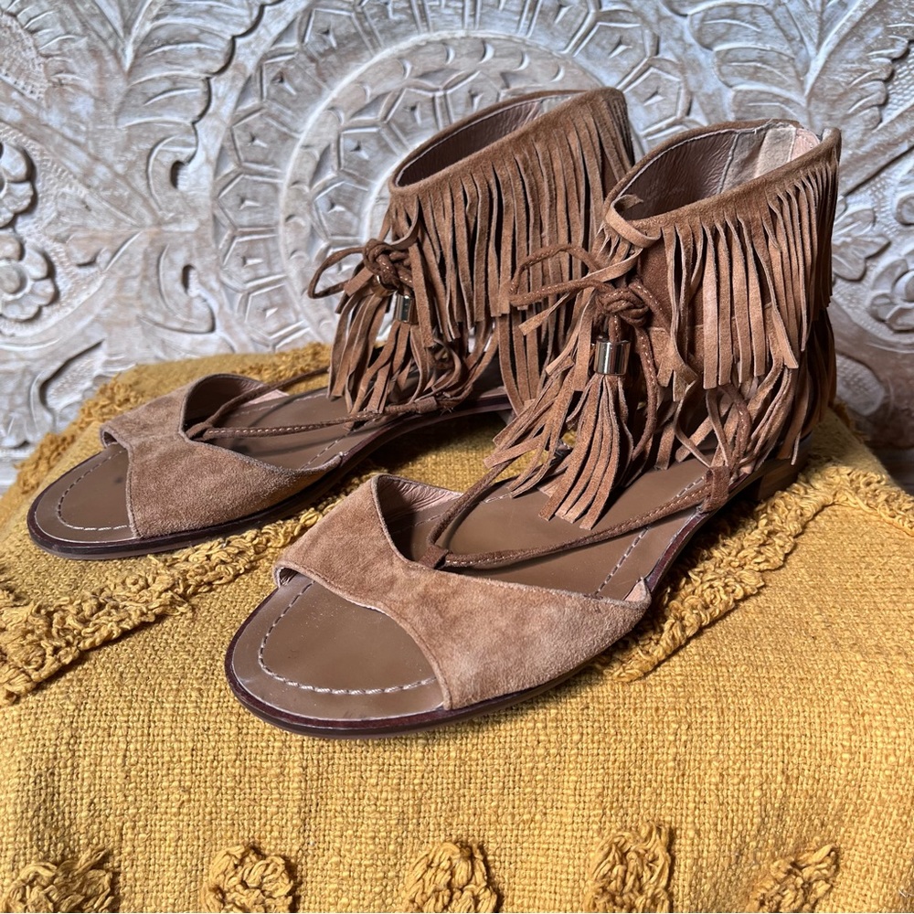 Suede fringe boho sandals